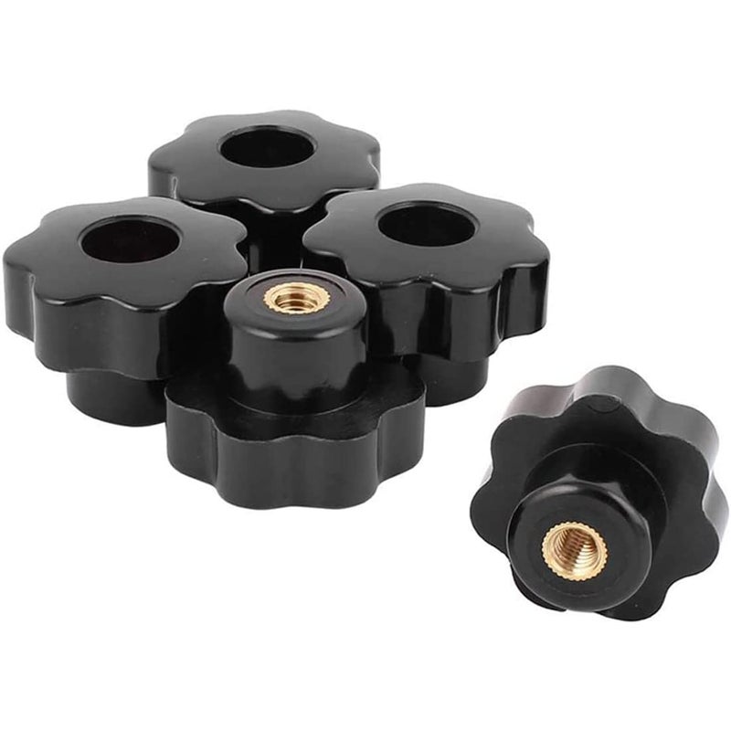 Haobase 5pcs M6 X 32 mm Female Threaded 7 Lobes Through Hole Set-Up Knob Grip Black - Image 1